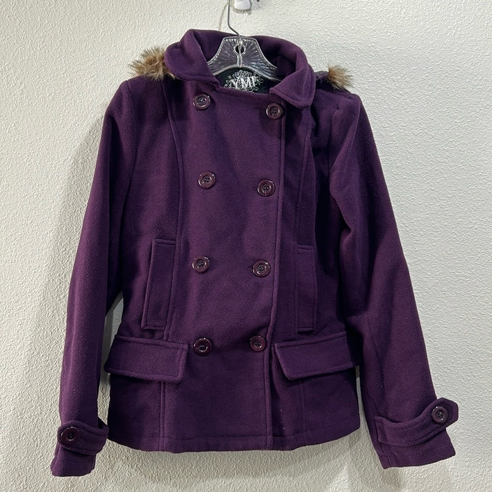 YMI Wool Blend Hooded Purple Coat SZ Small
